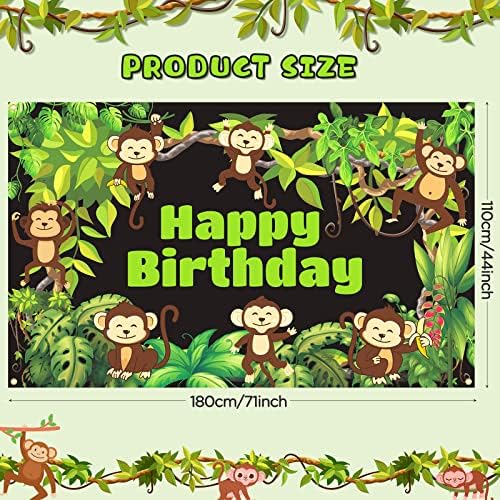 Majom Jungle Safari Szülinapi Zászló Dekoráció Aranyos Majmok, a Téma Szülinapi Hátteret Fiú Lány Gyerek Erdő Zöld Levelek