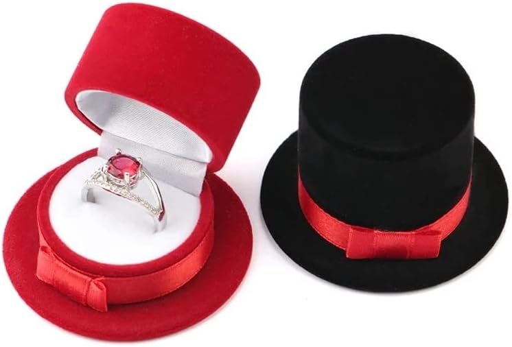 LIRUXUN Piros Fekete cilinderes Ékszeres Doboz Bársony esküvői Gyűrű doboz Nyaklánc Kijelző Doboz Ajándék Konténer Esetében