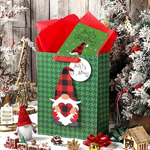 MAYPLUSS 13 Nagy Karácsonyi Ajándék Táska, Üdvözlő Kártya, illetve Szövet, Papír, Karácsonyra, Szülinapi - Piros / Zöld