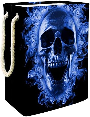 Inhomer Koponya Kék tűz Háttérkép, 3D Renderelés 300D Oxford PVC, Vízálló Szennyestartót Nagy Kosárban a Takaró Ruházat,