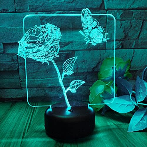 3D-s Rózsa Virág Éjszakai Fény Led Touch Kapcsoló Dekor Asztal, Íróasztal Optikai Illúzió, Lámpák 7 színváltó LED Lámpák