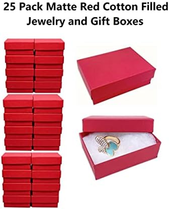 25 Pack Pamut Tele van a Matt Vörös Papír, Karton, Ékszerek, Gyűrűk, Fülbevalók Medálok Érmék Drágakő Ajándék, valamint