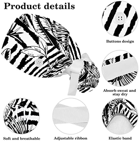 Trópusi Levelek Zebra Dolgozó Kap a Gomb & Fejpánt Állítható Unisex Nyakkendő, Kalap Nővér Műtéti Sapka
