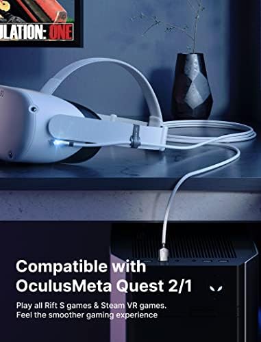 JSAUX Link Kábel 16 FT Kompatibilis Meta/Oculus Quest 2 /Pro/Pico 4 Tartozékok, valamint PC/Gőz VR, USB 3.0 nagysebességű