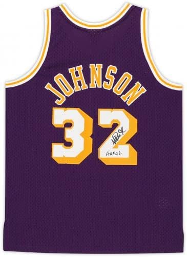 Magic Johnson Los Angeles Lakers Dedikált Lila Mitchell & Ness Keményfa Klasszikusok Swingman Jersey a HOF Felirat,