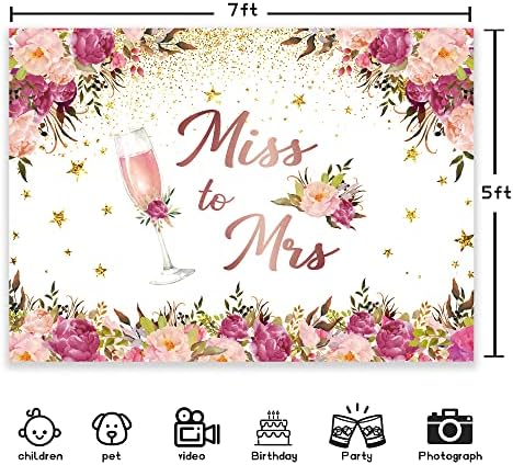 Newsely Miss Mrs Esküvői Hátteret 7Wx5H Fotózás Rózsaszín Rózsa Virág Virág leánybúcsú Háttér Pezsgő Menyasszony Eljegyzési