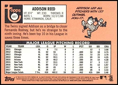 2018 Topps Örökség Magas Száma Baseball 607 Addison Reed Minnesota Twins MLB Hivatalos Kereskedési Kártya