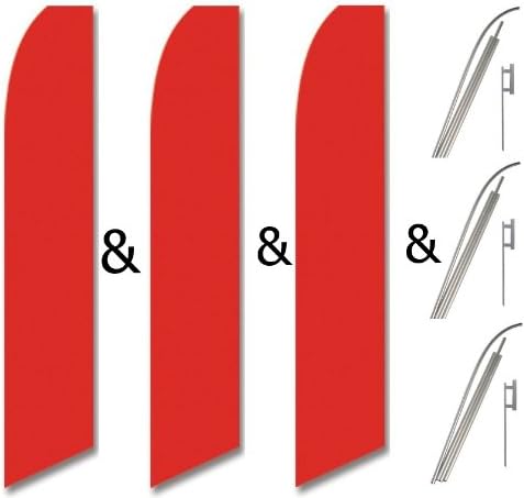 Három (3) Csomag Swooper Zászlók & Rúd Szett, Fényes, Candy Vörös Szilárd Egyszínű