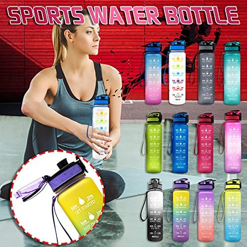 Sinzelimin 33.8 oz Víz Üveg Időt Jelölő - Sport Víz Üveg BPA Mentes Szivárgásmentes Flip Szalma Futás, Fitness terem,Kültéri,