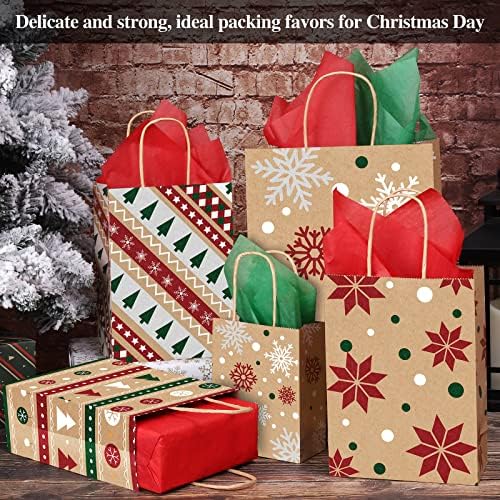 Cooraby 24 Darab Karácsonyi Kraft Ajándék Táskák Újrafelhasználható Karácsonyi Papír Táskák Kezeli a különböző méretűt