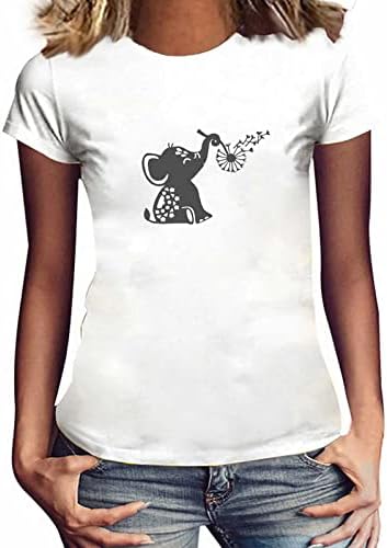 A nők Aranyos Grafikus Póló, Vicces Elefánt Pitypang Nyomtatás Graphic Tee Állat Alkalmi, Rövid Ujjú Tshirts
